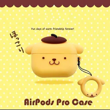 Sanrio Калъф за слушалки Kawaii Pompom Purin за Airpods 1/2/pro Защитен Силиконов Калъф за Слушалки със Защита от Падане, Женски Стил