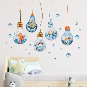 Лампа Подводни Животни-Детски Стикери За Стена на Детска Стая за Домашно Cartoony Декор, Украса на Детски Спални Етикети Изкуство PVC направи си САМ