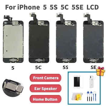 Пълен Комплект LCD Дисплей за iPhone 5 5S 5C SE Сензорен Екран Дигитайзер, Монтаж Смяна Pantalla с Предна Камера Бутон Home