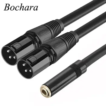 Bochara 1,5 м 5 фута 3.5 мм Женски Конектор за двоен XLR Щепсела OFC Aux аудио кабел Фолио + Сплетен Екраниран