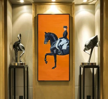 Класически и Модерни Оранжеви конни Надбягвания Платно за Печат Живопис Плакат Стръмни Стенни Художествени Картини за Антре с Голям е Размерът на Домашен интериор