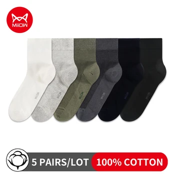 MiiOW, 5 чифта/лот, висококачествени мъжки памучни чорапи, Дълги Чорапи Дишащи, Мъжки Черен Бизнес Ежедневни зимни летни мъжки чорапи
