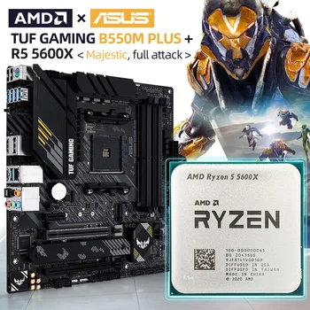 Процесор AMD Ryzen 5 5600X CPU + дънна Платка ASUS New TUF Gaming B550M PLUS DDR4 128G Micro-ATX AMD B550 4400 Mhz AM4 placa mae