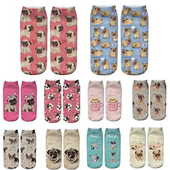 Забавни Чорапи Дамски Къси Памучни Лидер на Продажбите на 3D Мопс Дизайнерски Модни Сладки Harajuku kawaii Подарък Щастливи Сладки Чорапи С Принтом Животни