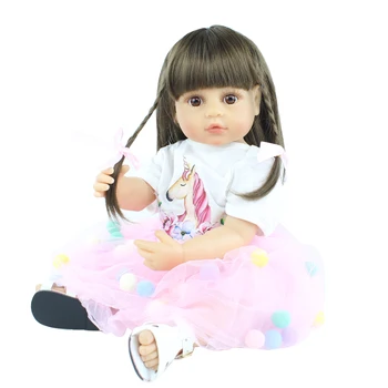 55 См, Пълна Силиконова Кукла Reborn Baby Doll За Момичета С Дълги Коси Принцеса Дете Bebe Boneca Детски Подарък За Рождения Ден На Игралната Къща Наряжается Играчка