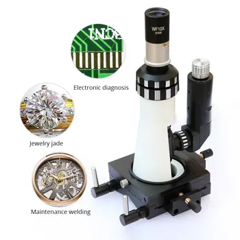 С led подсветка 100X-400X Увеличение Металлографический Микроскоп Ръчен Преносим Microscopio Алуминиева Кутия Магнитно Основа по Избор