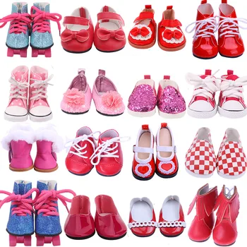 Последните модни червени обувки на 2022 година, подходящи за 18-инчови и 43-инчов кукли на нашето поколение.
