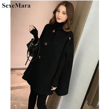 2022 есента и зимата нова корейска версия на черно палто-покривала със средна дължина, женска малка яке в стил ретро Хепбърн