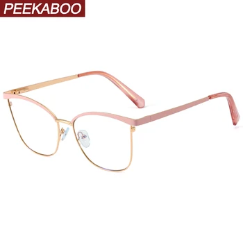 Peekaboo златни метални рамки за очила дамски прозрачни лещи, розово котешко око женски сини леки очила за компютър модни аксесоари