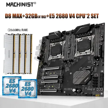 MACHINIST Двухпроцессорная дънна Платка комбиниран комплект LGA 2011-3 Xeon E5 2680 V4 ПРОЦЕСОР * 2 DDR4 32 GB RAM 2666 Mhz Памет NEME M. 2 E5-D8 МАКС