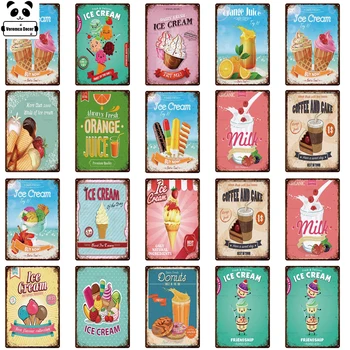Американското Сладолед Ретро Табела На Ледената Кола Понички Плакат Стенен Интериор За Бар Торта Магазин Бонбони Стари Метални Консервени Означения