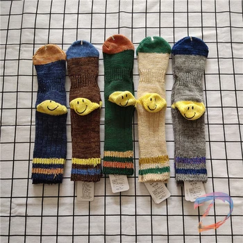 Мъжки и дамски Трикотажни чорапи KAPITAL, Високите Улични Модни Дебели Чорапи с Смайликом, Чорапи с висока Шнорхел, Памучни Чорапи KAPITAL