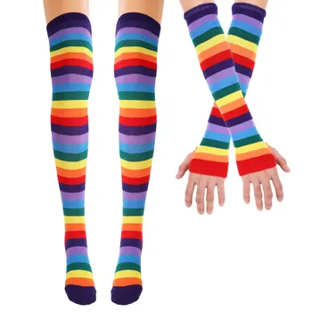 Жени, Момичета Цветни Преливащи Се Цветове Шарени Чорапи До Коляното, Бедро-Високи Чорапи/Топли Ръкавици С Един Пръст Хелоуин Костюм За Парти Празничен Подарък