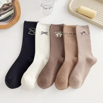 Чорапи Дамски есенни и зимни чорапи със Средна дължина, в японски стил с прост Лък, есенни сладък Студентски Ежедневни Чорапи От памук За момичета