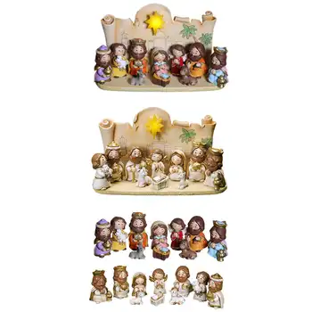 Комплект за Коледната Сцена Домашен Настолен Украшение Настолна Статуя на Детето Исус Скулптура Великденски Подаръци