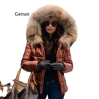 Късо палто дамски зимни топла кожа однотонная ежедневни яке женски паркове с джоб с цип тънка яке с качулка ladis s-3xl