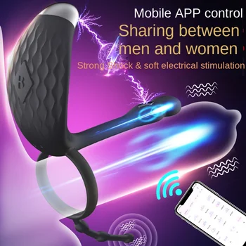 Токов Удар Пенис Пръстен ПРИЛОЖЕНИЕ Bluetooth Вибратор за Двойки масажор на простатата Петел Пръстен Смартфон Дистанционно Управление Секс Играчки