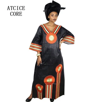африкански рокли за жени, африканска плат, дизайнерско РОКЛЯ с бродерия БАСЕЙН RICHE, ДЪЛГА РОКЛЯ С превръзка на главата, африканска облекло