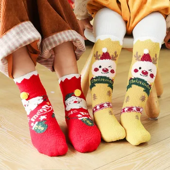 Коледни чорапи от коралов руно, детски зимни изолирана и топли чорапи с хубав Дизайн за момчета и момичета, детски чорапи със средна дължина, за родители и деца