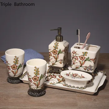 Елегантна баня в европейски стил, комплект аксесоари за баня, инструменти за измиване, чаша вода за уста, сапун, държач за четка за зъби, предмети от бита