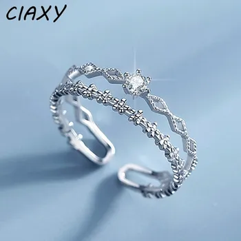 CIAXY Сребърен Цвят Цвете Короната двоен Пръстен Корейската Мода Откриването Инкрустиран CZ Регулируеми Пръстени, Подарък За Свети Валентин