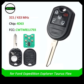 DIYKEY 5 Бутон Дистанционно Ключодържател за Ford Expedition Explorer Taurus Flex 2014-2017 315/433 Mhz с чип 4D63 80bit FCC: CWTWB1U793