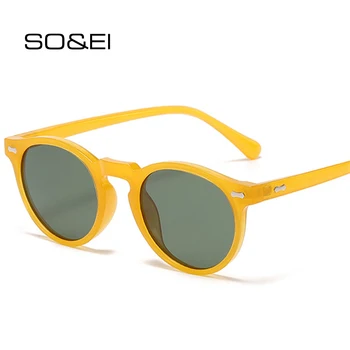SO & EI Ретро Кръгли Поляризирани Очила Дамски Модни Бижута С Нитове Нюанси UV400 Мъжки тъмнозелени Слънчеви Очила