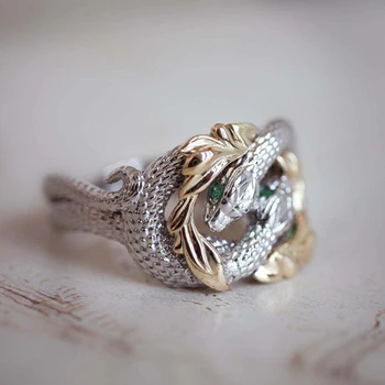 и двойно Змия Мъжки пръстен със Зелен Хрустальным Змеиным Око, Висококачествено Бельо пръстен, Моден тренд от 2021 г.