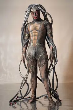Halloween party event принт костюми извънземна змия Стръмни мъжки сиамски боди с Медуза, Сценично шоу, модел за подиум, cosplay, костюм за парти