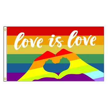 ПИРАТ 90x150 см флаг ЛГБТ-гей-прайда love is love Rainbow езика на жестовете love Двойно Зашити с люверсами банер за Украса