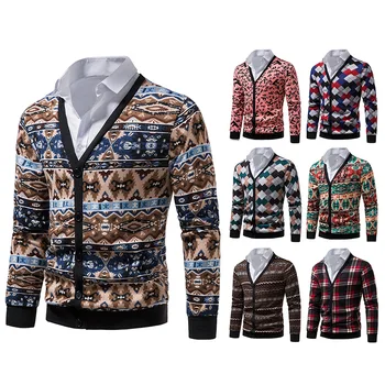 2022 Пролетно-есенния мъжка жилетка, всекидневни вязаный пуловер с V-образно деколте и декорация (не включва ризи)