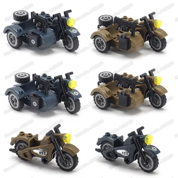 ww2 Мото Военен Три Кръга Мотоциклет Moc Германия Инструмент за Кола Армейските Фигурки Автомобил Коледен Подарък С Други Градивни Елементи на Играчката