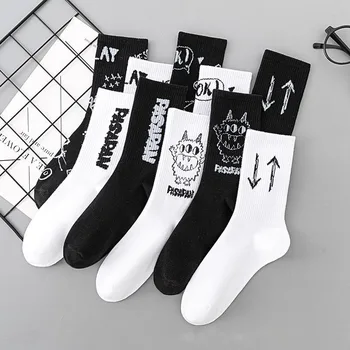 Мъжки Чорапи с Шарките на Малко Чудовище, Черни, Бели, Забавни, Спортни Мъжки Памучни Чорапи, Модни Чорапи Дишащи Harajuku Calcetines в стил Хип-Хоп