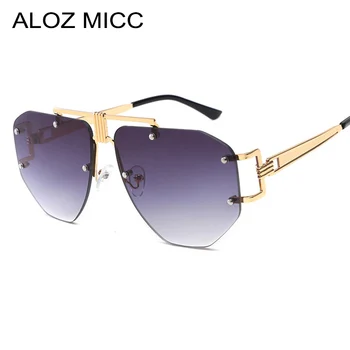 ALOZ MICC Извънгабаритни без рамки Слънчеви Очила Дамски Луксозни Метални Пънк Слънчеви Очила Мъжки Маркови Дизайнерски Очила с UV400 Oculos Q67