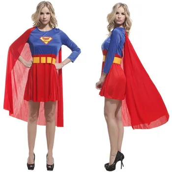 Супергерой Женски Костюм Супергерл За Възрастни с плащом, облекло за Хелоуин, Класически дрехи за партита