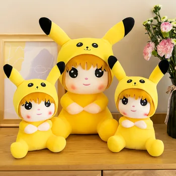 Pikachu Pokemon Kawai Плюшен Кукла Голям Размер Аниме Рисунка Възглавница Жълто Елф Меки Бижута Подарък за Момичета Детски Играчки