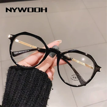 NYWOOH TR90 Компютърни Рамки за Очила за Жени, Анти-Сини Леки Очила, Мъжки Реколта Неправилни Кръгли Оптични Рамки за очила, Фалшиви Очила