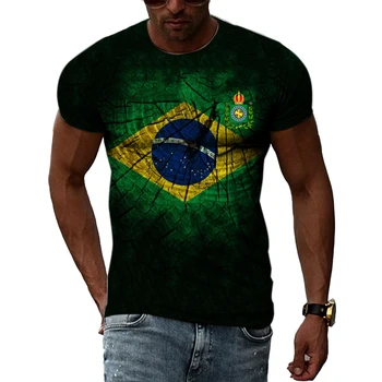 Нови модни Готини тениски с флага на Бразилия, Мъжки, Женски, Детски Летни Ежедневни Тениски с 3D принтом, Графични тениски, Блузи с Къс Ръкав И Кръгло деколте