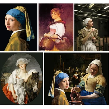 Диамантена картина се, че една доячка Пълна Квадратна Диамантена Бродерия и Кристали Мозайка картина на Йоханес Вермеер Серия