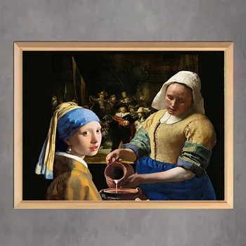 Диамантена картина се, че една доячка Пълна Квадратна Диамантена Бродерия и Кристали Мозайка картина на Йоханес Вермеер Серия