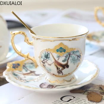 Джунглата керамични кафеена чаша европейски стил кафеена чаша и чинийка набор от домакински луксозен лек следобеден чай чаена чаша с лъжица 220 мл