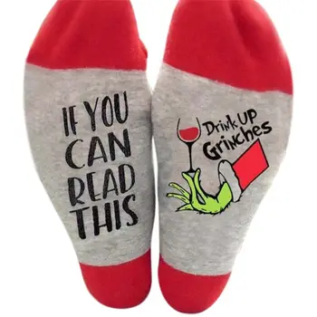 Унисекс Коледа Новост Crew Чорапи За Момичета Drink Up Grinches Писма Тръба Трикотаж Носочные Изделия Подаръци 649C