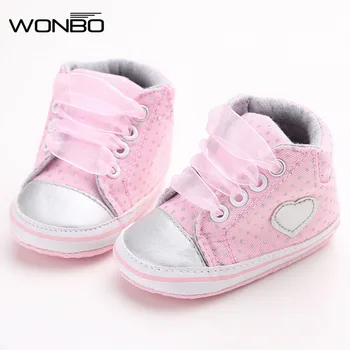 Wonbo/ Есенни обувки за първите проходилката, дантела, Класически и Ежедневни Детски Обувки за Бебета, обувки за Новородените Момичета полка точки