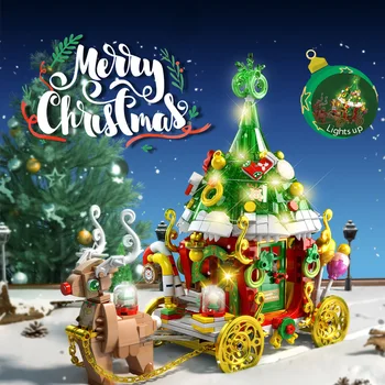 2023 Зимни Село Коледа Коледа Лосове Колата На Дядо Коледа Декорации На Накити Изграждане На Блокове, Тухли, Играчки, Подаръци