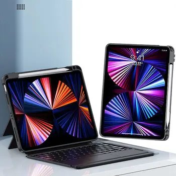 За iPad Pro 12,9 Калъф-книжка със сензорна Клавиатура за iPad Pro 12,9 2020 2021 2018 Тракпад с подсветка Сменяеми Калъфи за Безжична клавиатура