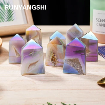 Естествени Лечебни Камъни Ахат Точка Кристален Кула Аурата На Дъгата Цвят Здравословен Crystal Craft Декорация На Дома