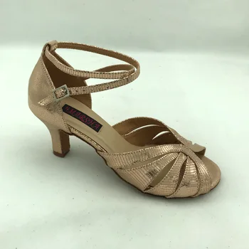 Женски обувки За латино танци на нисък ток 6,5 см, обувки за салса, практически обувки, удобни обувки за латино танци MS6223LGL от естествена кожа