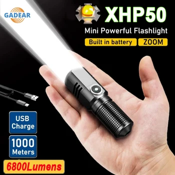 XHP50 Мощен Led Фенерче Открит Преносим Мини-Фенерче с Висока Мощност 6800 Лумена Крушка USB Акумулаторни Водоустойчив Светлина Къмпинг