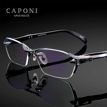 CAPONI Титанов Очила В Рамки Мъжки Квадратни Бизнес Оптични Очила Без Рамки Прозрачни Компютърни Очила По Рецепта За Мъже J1141