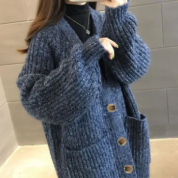 Жилетка дебел дълъг пуловер дамски свободна яке тенденция Harajuku Корейски стил Mori момиче 2020 нов
